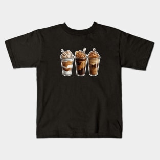 Ice Coffee Pattern Brown White Vintage Cup Kids T-Shirt